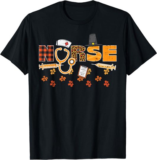 Discover Thanksgiving Leopard Plaid Nurse Fall Scrub Top RN Men Women T-Shirt