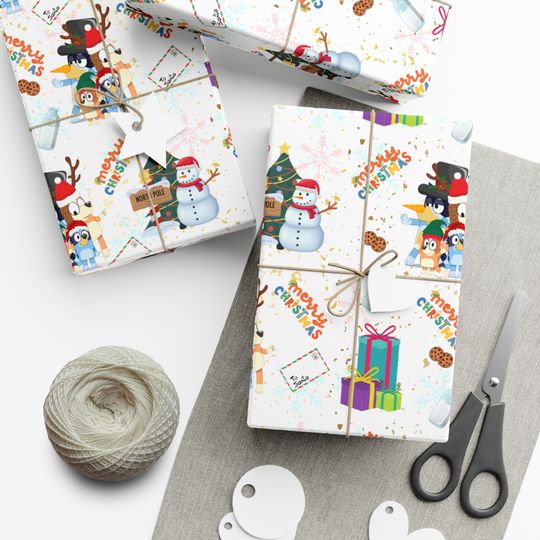 Discover Merry Christmas, BlueyDad Gift Wrap Papers - Heeler Family Wrapping Paper