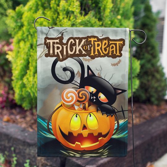 Discover Trick or Treat Flag, Halloween Black Cat Flag, Halloween Garden Flag
