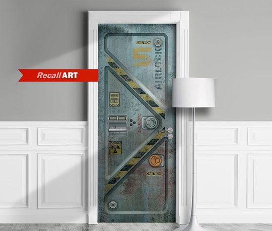Discover Bunker, Sci-Fi Armored Airlock Self-Adhesive Door Cover Sticker