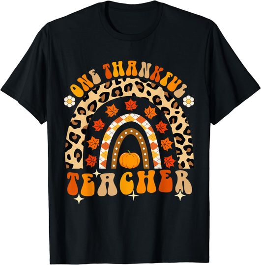 Discover One Thankful Teacher Thanksgiving Rainbow Leopard Fall T-Shirt