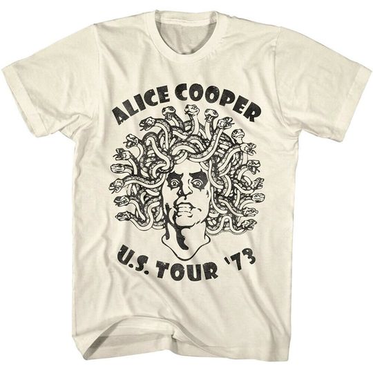 Discover Alice Cooper Men's T-shirt, Medusa USA Tour 1973 Cover White Graphic Tee