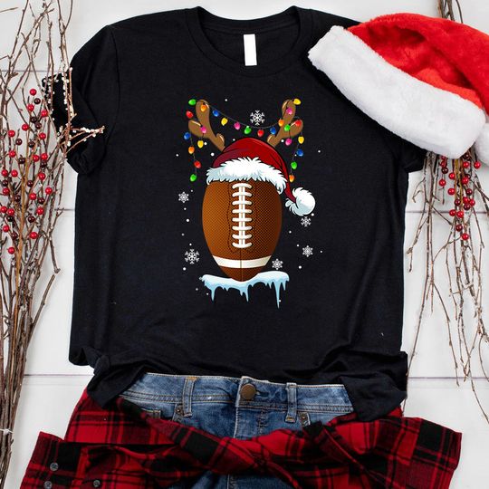 Discover Santa Hat Football Christmas Shirt, Christmas Football Shirt, Football Lover Shirt
