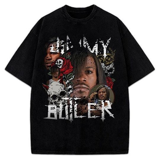 Discover Jimmy Butler Emo Long Hair Himmy Funny Skull And Roses Custom Graphic T-Shirt