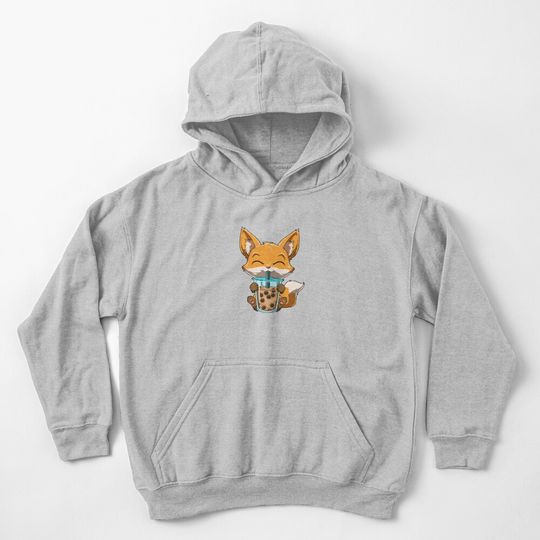 Discover Kawaii Bubble Tea Fox Funny Boba Tea Kids Pullover Hoodie