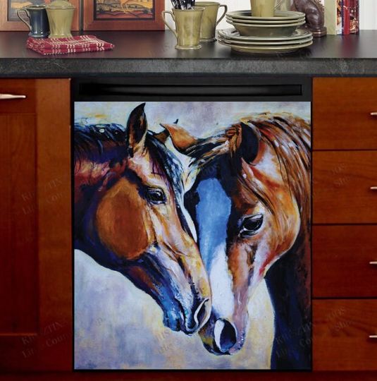 Discover Kitchen Dishwasher Cover - Beautiful Loving Horse Couple
