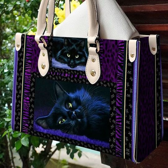 Discover Black Cat Leather Bag Mysterious Elegant Black Cat Lady Handbag
