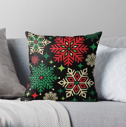 Discover Colorful Christmas Snowflakes Throw Pillow