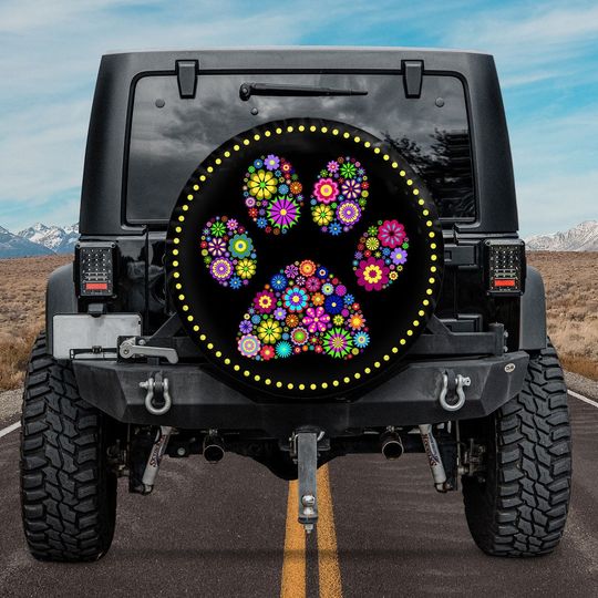 Discover Mandala Hippie Flower Pattern Dog Paw Spare Tire Cover