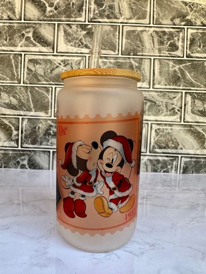 Discover 16 oz frosted sublimated glass cup Christmas Mouse