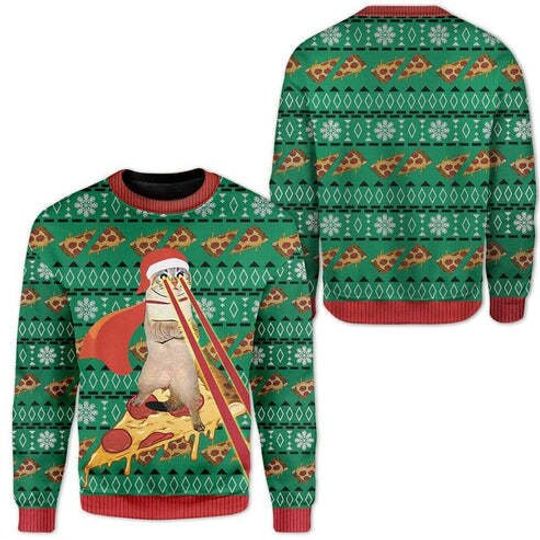 Discover Santa Cat And A Pizza shirt, Superhero Ugly Christmas Sweater