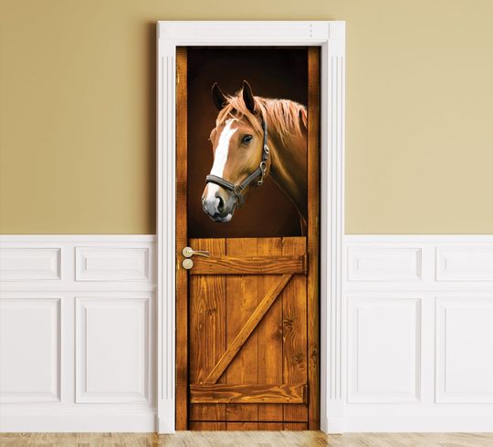 Discover Horse in Stall Self-Adhesive Door Cover Sticker