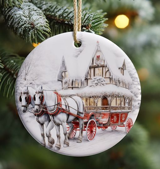 Discover White Horse Ornament Sublimation, Christmas Horse Carriage Ornament