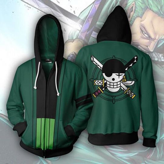Discover One Piece Roronoa Zoro Hoodie, 3D Cosplay Zip Hoodie