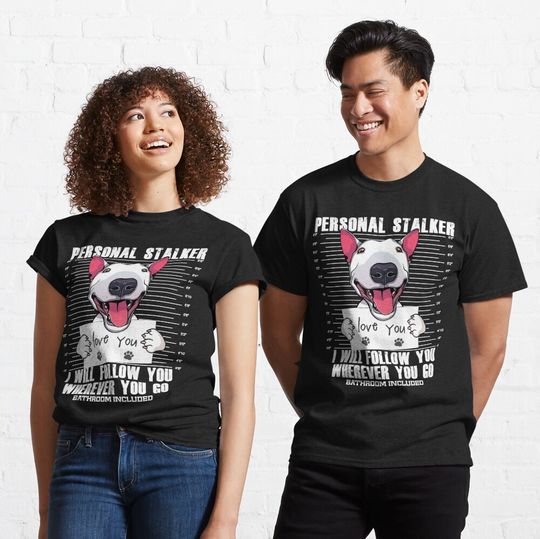 Discover Funny Bull Terrier Stalker Cartoon Gift Classic T-Shirt