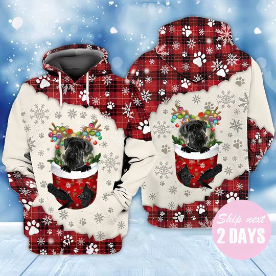 Discover Giant Schnauzer In Snow Pocket Merry Christmas Unisex 3D Hoodie, All Over Printed Sweatshirt