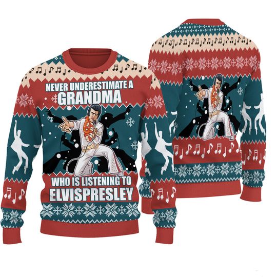 Discover Never Underestimate A Grandma Who Love Elvis Presley Ugly Sweater