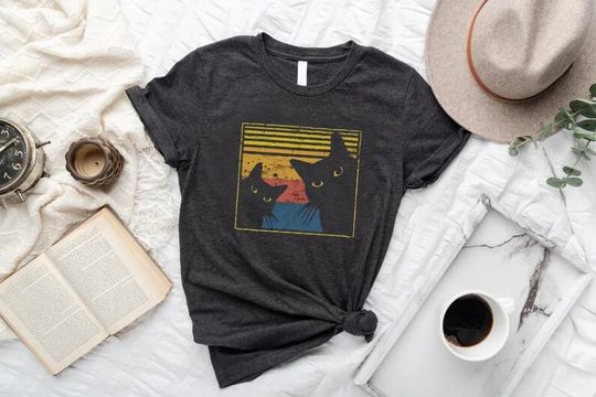 Discover Vintage Black Cat Halloween Gift Tee