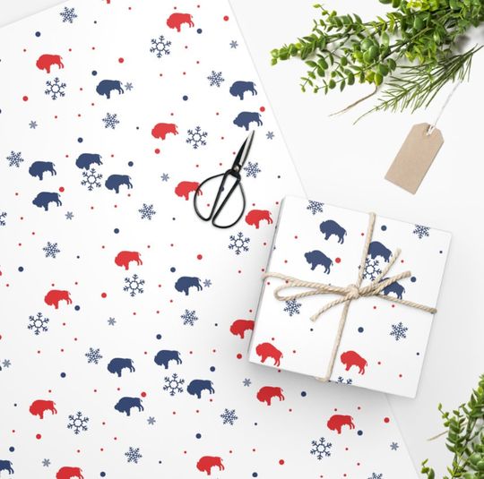 Discover Snow Flake Wrapping Paper, Red White and Blue Zubaz, Custom Bills Christmas Paper