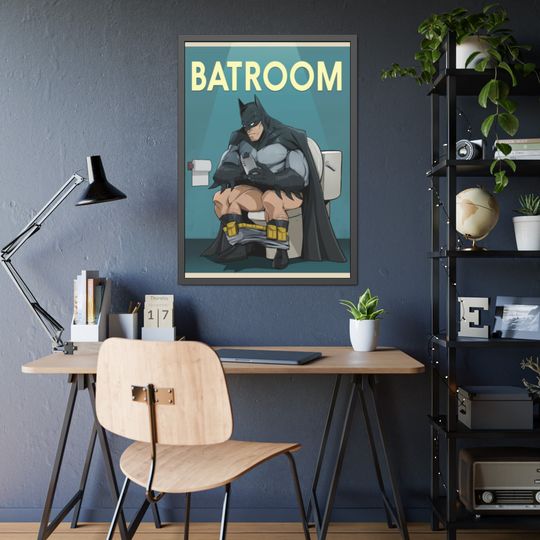 Discover Bat superhero in toilet holding Poster