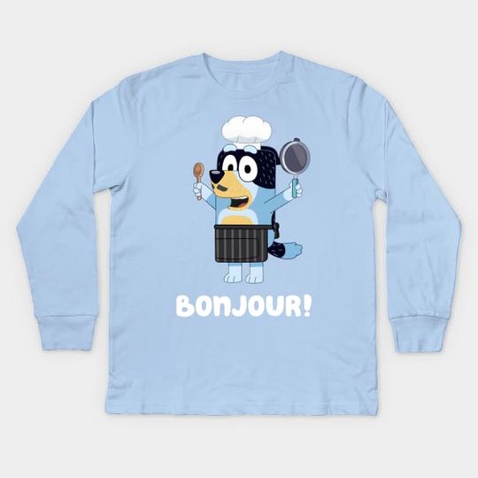 Discover BlueyDad Bonjour! - BlueyDad - Kids Long Sleeve T-Shirt