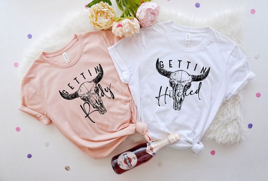 Discover Getting Hitched Getting Rowdy Shirt, Western Bachelorette Party Shirt, Bridal Party Shirt