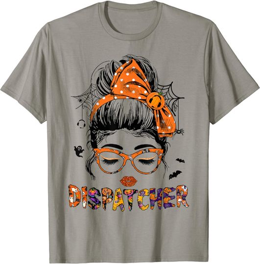 Discover Witchy Dispatcher 911 Halloween Women Messy Bun Dispatch T-Shirt