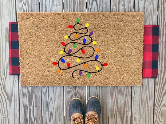 Discover Christmas Light Tree Doormat | Cute Christmas Welcome Mat