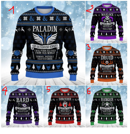 Discover DND Dungeons & Dragons All Classes Collection Ugly Christmas Sweater