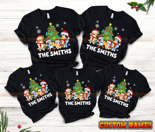 Discover Cartoon Matching Family Christmas Custom T-Shirt, Personalized Shirt, Christmas Custom Gift
