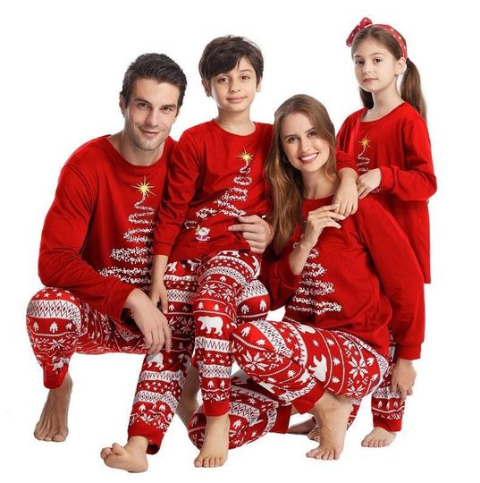 Discover Christmas Family Matching Pajamas Set Casual Loose Sleepwear Xmas Family