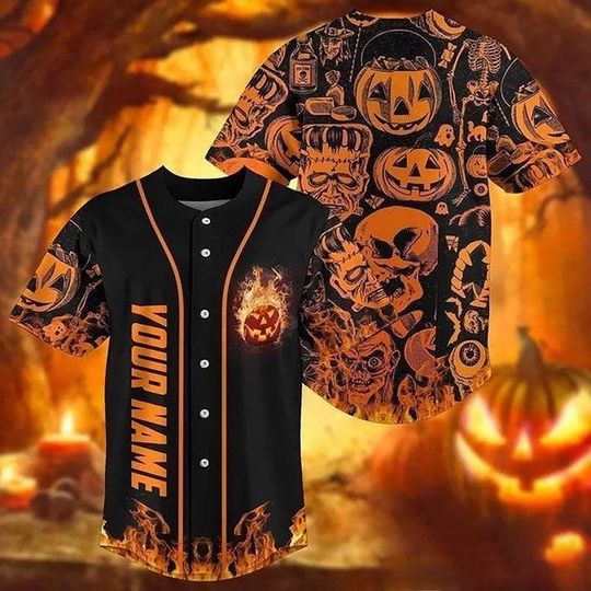Discover Custom Name Halloween Skull Orange Baseball Jersey