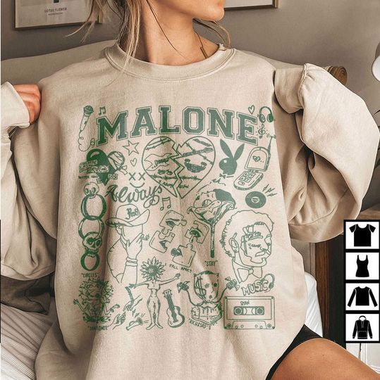 Discover Post Malone Doodle Art Tattoo Shirt, Post Malone Album Lyrics Art Sweatshirt