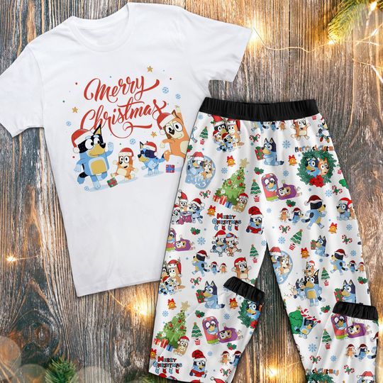 Discover Cute Blue Dog Christmas Pajamas Set