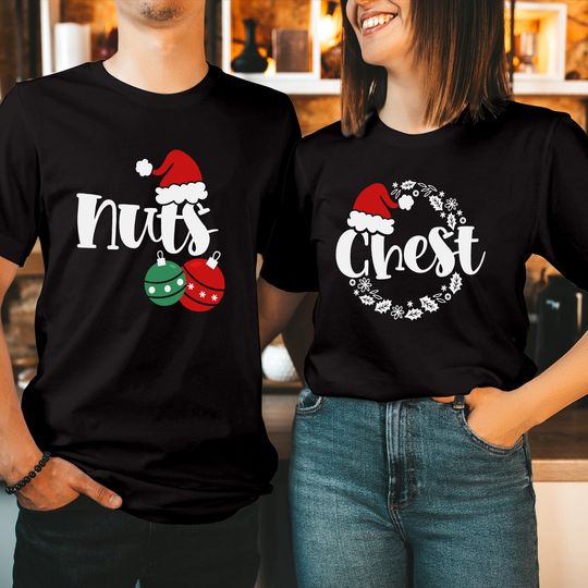 Discover TSHIRT CHEST NUTS Christmas Matching Couple Chestnuts Santa Hat T-Shirt