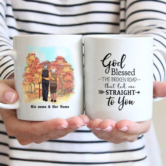 Discover God Blessed The Broken Road - Personalized Couple Mug
