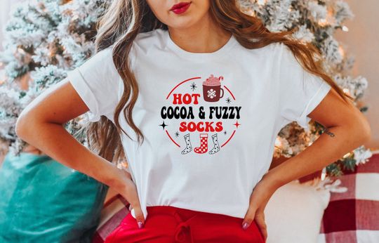 Discover Hot Cocoa and Fuzzy Socks Shirt, Christmas Party T-Shirt, Hot Cocoa Lover Tee