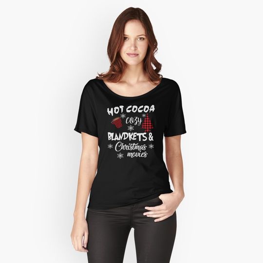 Discover Hot Cocoa Cozy Blankets Christmas Movies Xmas Gifts Relaxed Fit T-Shirt