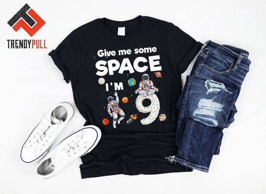 Discover Funny Astronaut 9 Year Old Outer Space Solar System Planets 9th Birthday T-Shirt