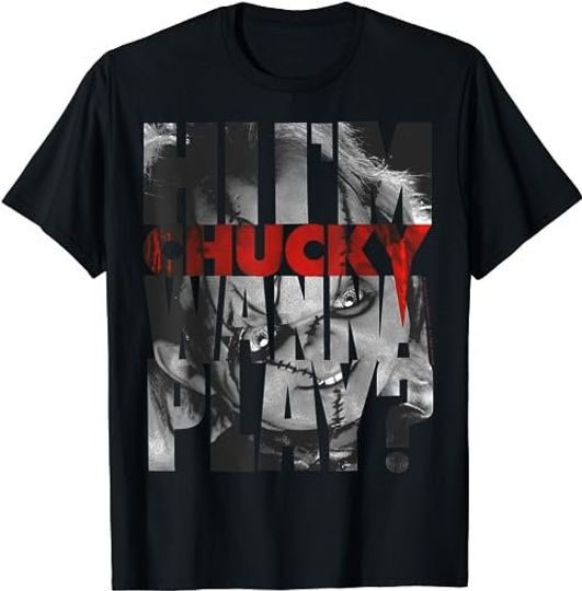 Discover Child's Play Hi I'm Chucky Wanna Play Text Fill  T-Shirt