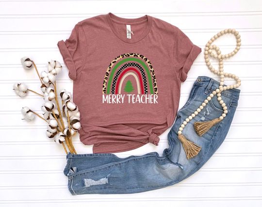 Discover Christmas Teacher Shirt, Merry Teacher Rainbow Tee T-shirt