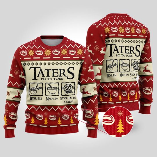 Discover Taters Potatoes Red Ugly Christmas Sweater, Xmas Sweater, Christmas Gift Sweatshirt