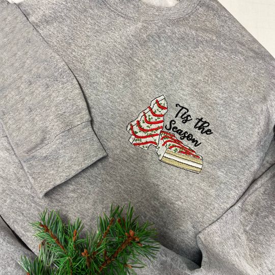 Discover Embroidered Christmas Tree Cake Sweatshirt