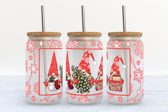 Discover Christmas Gnomes - 16 oz Libbey Glass Can Tumbler