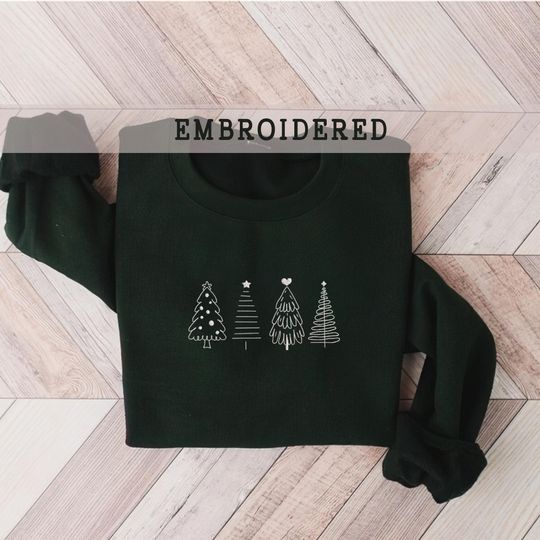 Discover Embroidered Christmas Trees Sweatshirt, Tis The Season, Cozy Loungewear, Winter Sweatshirt,  Xmas Gift For Her