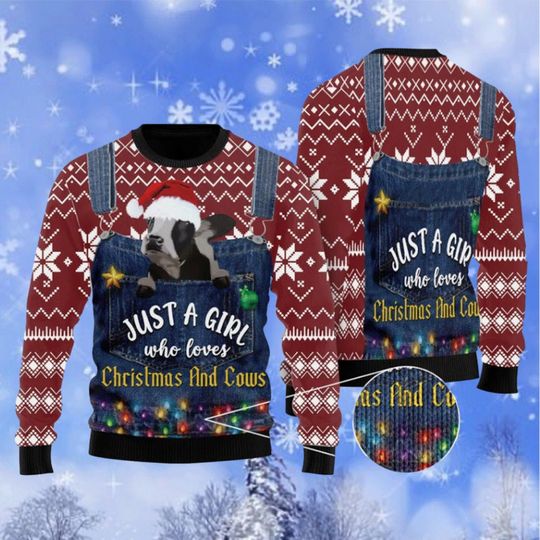Discover Cows Sweater, Just A Girl Who Loves Christmas And Cows Ugly Christmas Sweater