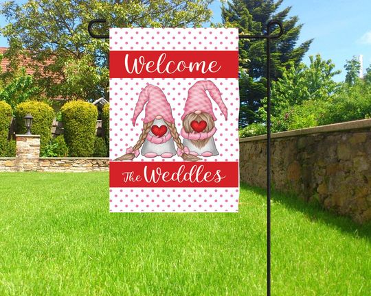 Discover Valentines Gnome Garden Flag, Personalized Valentines Flag