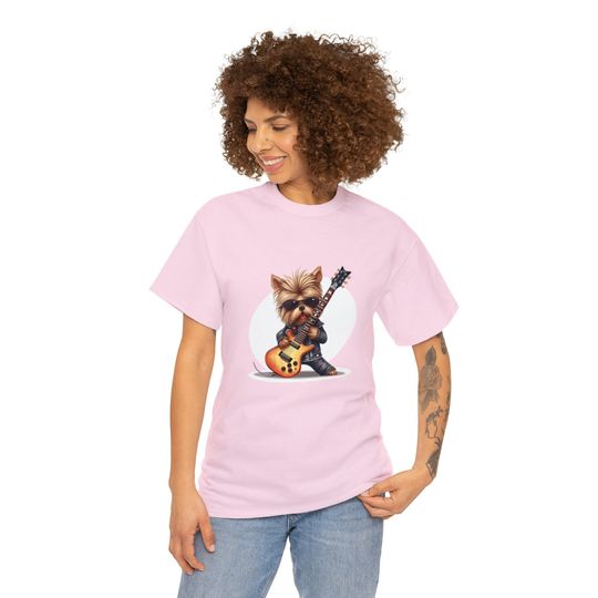 Discover Tshirt Yorkshire DOG ROCK STAR playing guitar