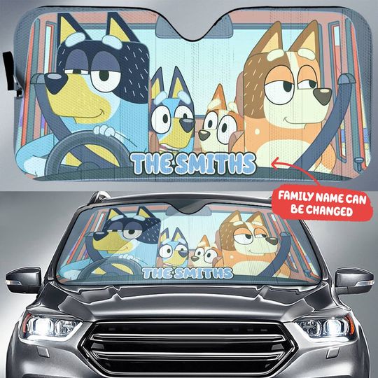 Discover BlueyDad Car Sun Shade | BlueyDad And Bingo Muffin Heeler Bandit Heeler Car Sun Shade