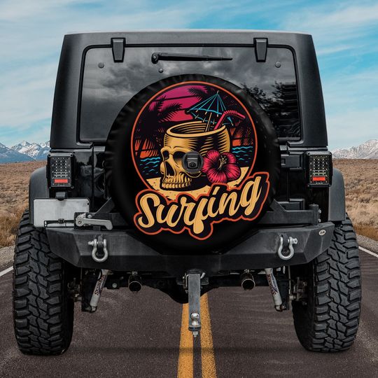 Discover Surfing Skull Beach Vibes Spare Tire Cover